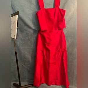 Custom RED Raw Silk two-piece Formal Dress Large